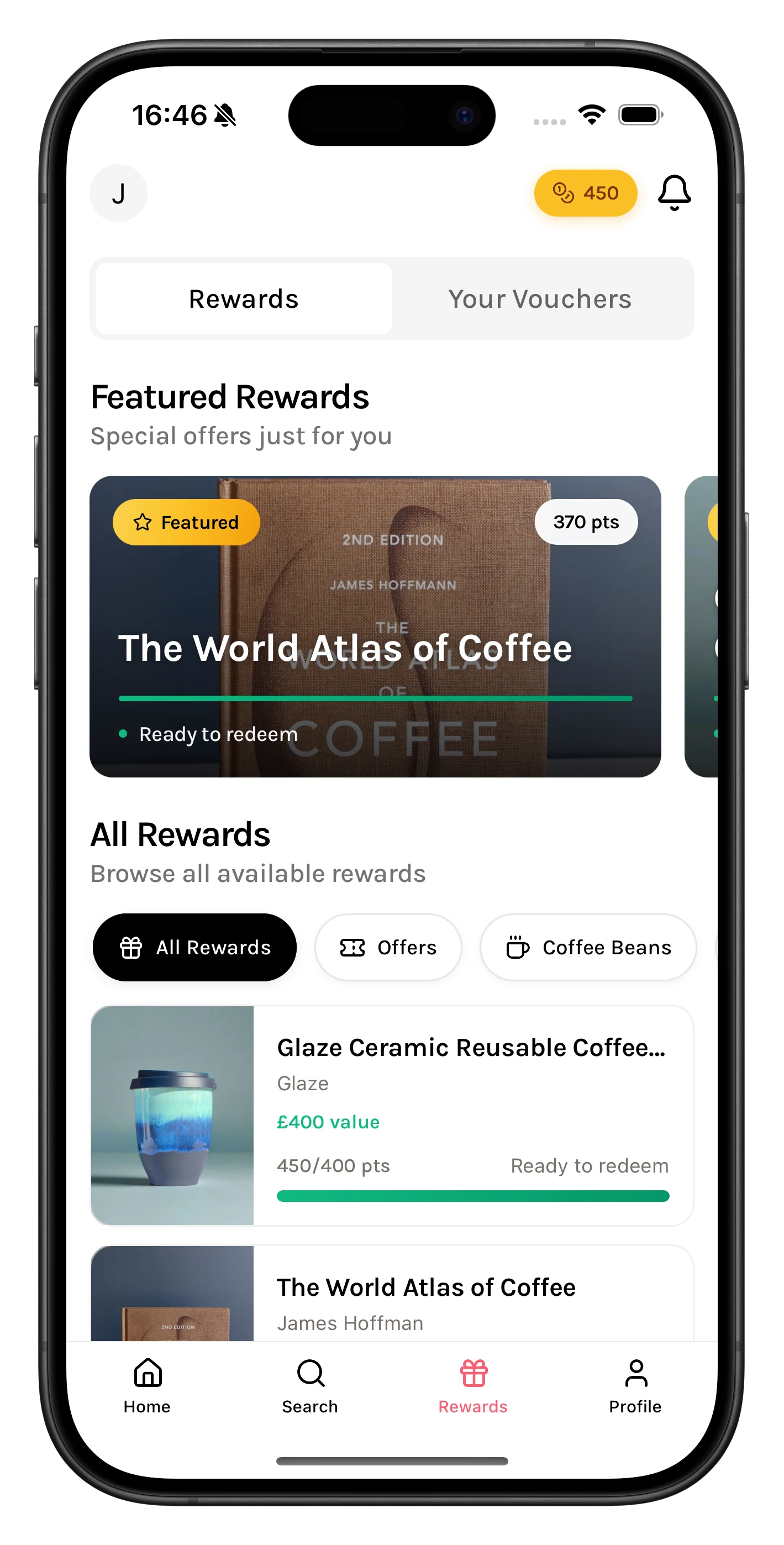 The Coffee Filtered rewards catalogue, including specialty beans and brewing equipment
